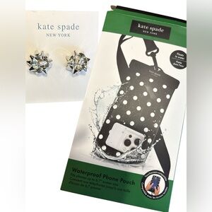 Kate Spade Black and White Polka Dot Waterproof Phone Pouch & Bougeois Bow Studs
